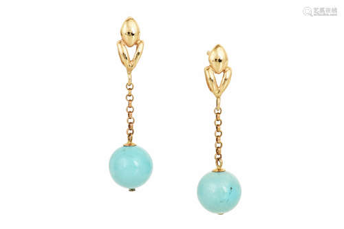 PAIR OF 14K YG TURQUOISE EARRINGS