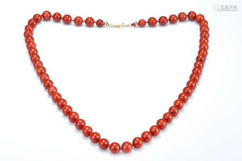 RED CORAL ROUND BEAD NECKLACE