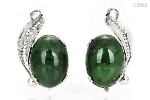 PAIR OF SILVER AND JADEITE EARRINGS