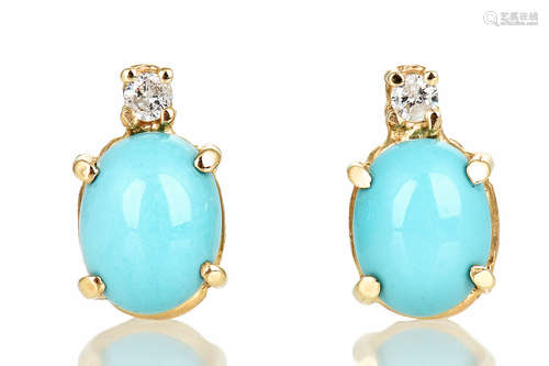 PAIR OF 14K YG TURQUOISE EARRINGS