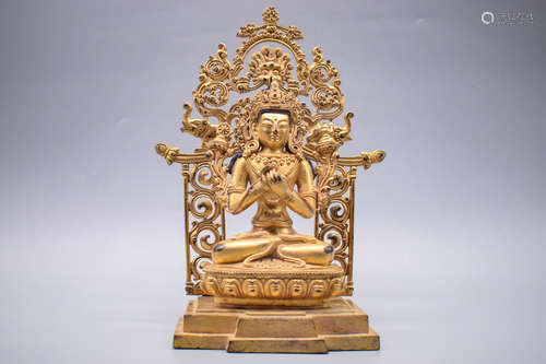 GILT BRONZE 'MANJUSHRI' SEATED FIGURE