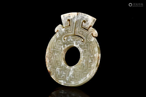 JADE CARVED DISC ORNAMENT, HUAN