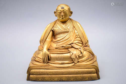 GILT BRONZE '3RD DALAI LAMA' SEATED FIGURE