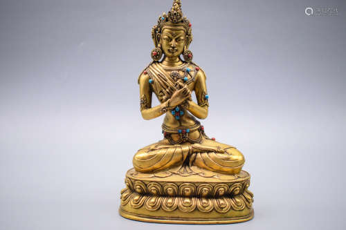 GILT BRONZE CAST BODHISATTVA SEATED FIGURE