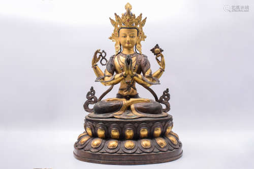 GILT BRONZE CAST 'AVALOKITESHVARA' SEATED FIGURE