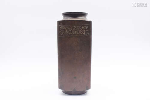 JAPANESE BRONZE CAST RECTANGULAR VASE