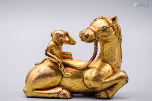 GILT BRONZE 'HORSE AND MONKEY' FIGURE