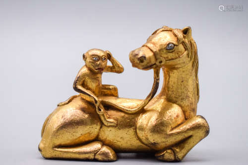 GILT BRONZE 'HORSE AND MONKEY' FIGURE