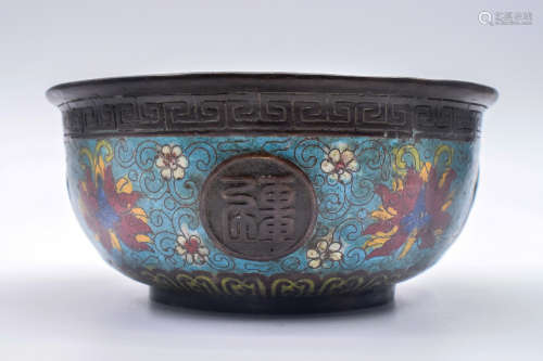 BRONZE CAST AND PAINTED BOWL