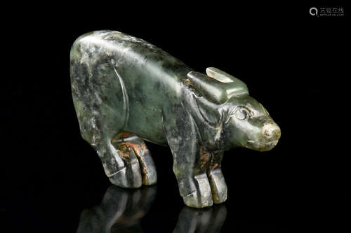 CELADON JADE CARVED 'WATER BUFFALO' FIGURE