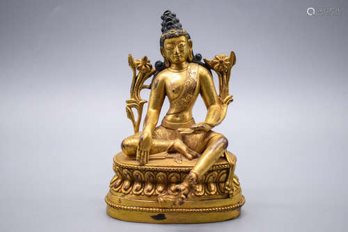 GILT BRONZE 'GREEN TARA' FIGURE