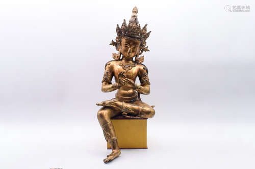 GILT BRONZE CAST 'BODHISATTVA' SEATED FIGURE