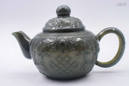 JASPER JADE CARVED TEAPOT