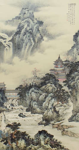 YUAN JIANGSHAN: INK AND COLOR ON PAPER PAINTING 'LANDSCAPE SCENERY'