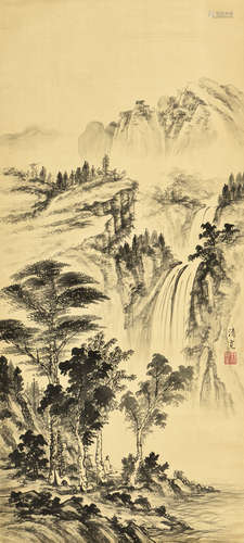 LIN QINGKUAN: INK ON SILK PAINTING 'LANDSCAPE SCENERY'