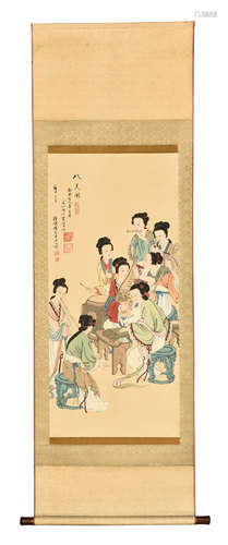 COLOR AND INK ON CLOTH PAINTING 'EIGHT BEAUTIES'