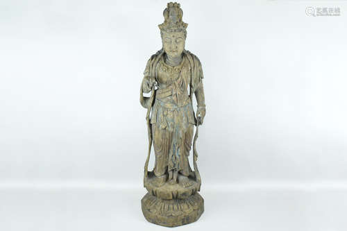 WOOD CARVED 'GUANYIN' STANDING FIGURE