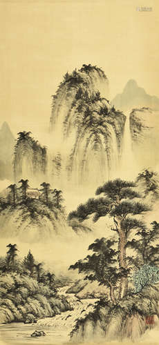 LIN QINGKUAN: INK AND COLOR ON SILK PAINTING 'LANDSCAPE SCENERY'