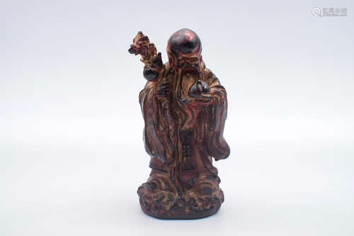 HARDWOOD CARVED 'SHOU LAO' FIGURE