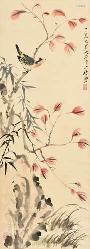 TANG YUN: INK AND COLOR ON PAPER PAINTING 'FLOWERS AND BIRDS'