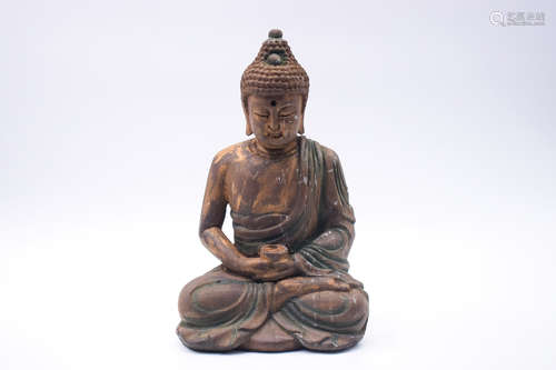 WOOD CARVED 'AMITABHA' SEATED FIGURE