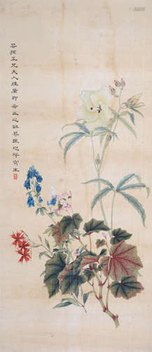 张兆祥（1852～1908） 没骨花卉 立轴 设色绢本