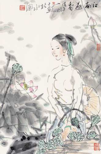 吴山明（b.1941） 戊子（2008年）作 江南荷香 镜心 设色纸本