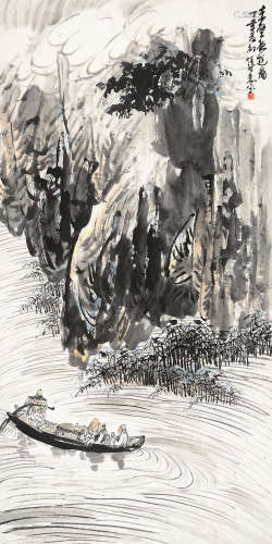 张哲惠（1905～?） 丁丑（1997年）作 赤壁夜游 立轴 设色纸本