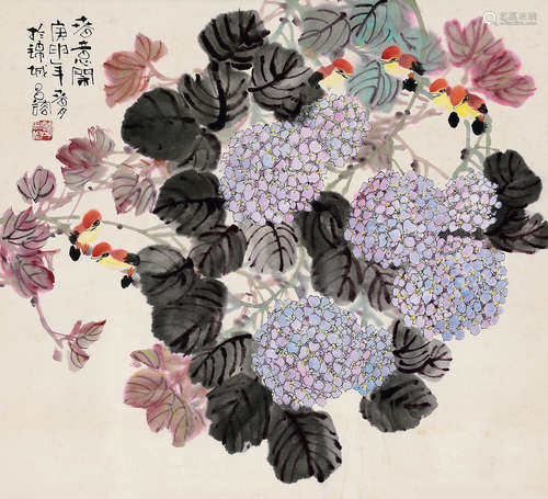 谭昌镕（b.1933） 庚申（1980年）作 春意图 立轴 设色纸本