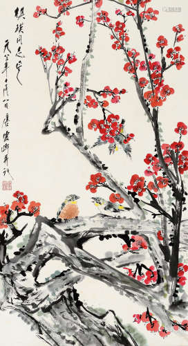 唐云（1910～1993） 癸亥（1983年）作 梅雀 立轴 设色纸本