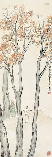 吕凤子（1885～1959） 壬戌（1922年）作 秋林高士 立轴 设色纸本