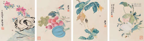 居廉（1828～1904） 花果虫草册 册页 （十开） 设色纸本