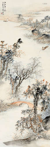张炎夫（1911～1988） 江山平远 立轴 设色纸本