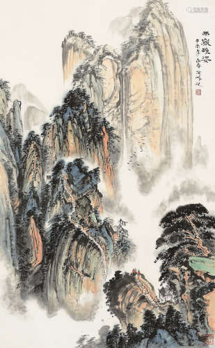 邱陶峰（b.1935） 辛酉（1981年）作 西岳雄姿 立轴 设色纸本