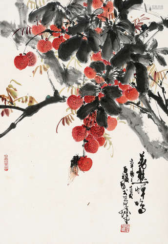 陈子毅（b.1919） 辛酉（1981年）作 荔熟蝉鸣 镜心 设色纸本