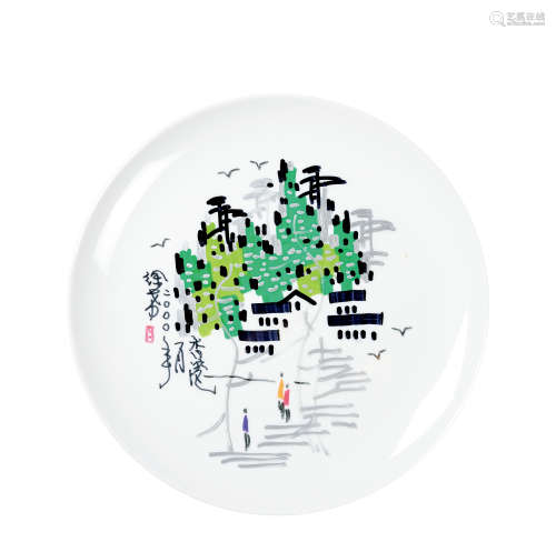 徐希 庚辰（2000年）作 手绘瓷碟-香港风景 设色瓷碟