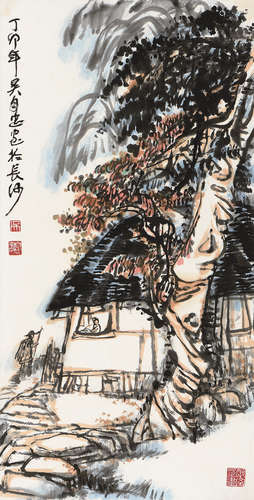 吴自忠（b.1943） 丁卯（1987年）作 山居 立轴 设色纸本