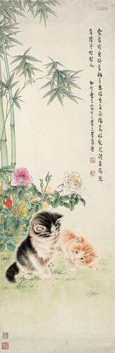 曹克家（1906～1979） 猫趣 立轴 设色纸本