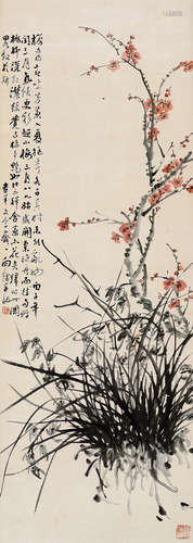 向镛（1885～1943） 丙子（1936年）作 梅兰图 立轴 设色纸本