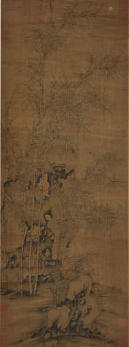 佚名 竹石图 绢本立轴