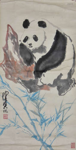 陈佩秋 熊猫 纸本镜片