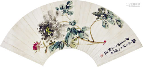 胡钁 花卉 纸本扇面