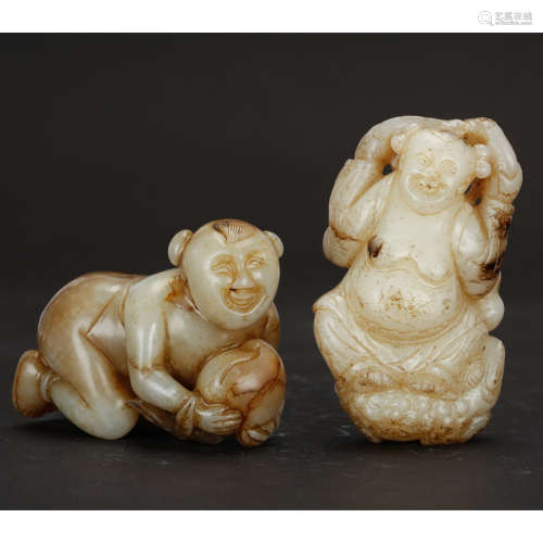 CHINESE WHITE JADE CARVED BOYS