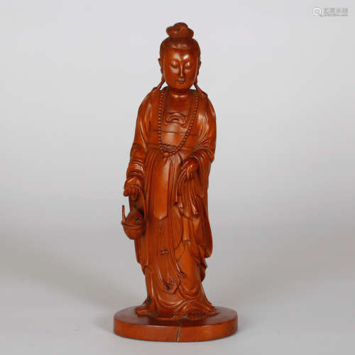 CHINESE BOXWOOD CARVED GUANYIN