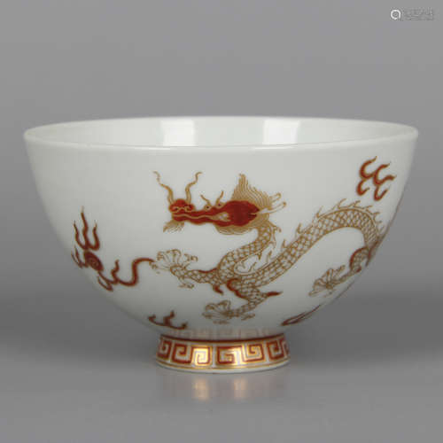 CHINESE GILDED IRON RED DRAGON BOWL
