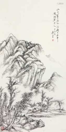 袁培基(1870-1943)山色寒岩