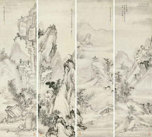 王宸(1720-1797)山水四屏
