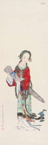 费丹旭(1802-1850)抱琴仕女