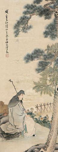 任熊(1823-1857)赏菊图