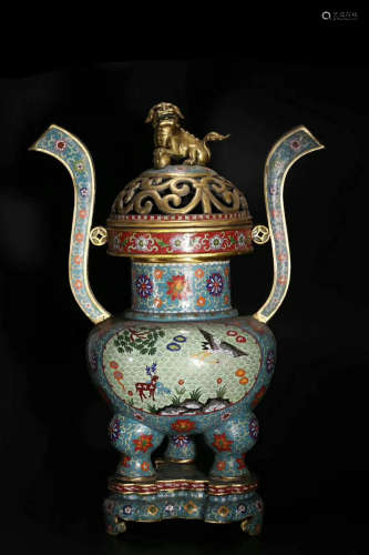 A ENAMELED DECORATED TRIPOD CENSER WITH MARK